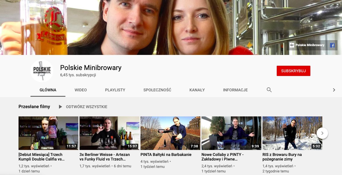 Zrzut ekranu strony głównej kanału Youtube Vloga Docenta - Polskie Minibrowary