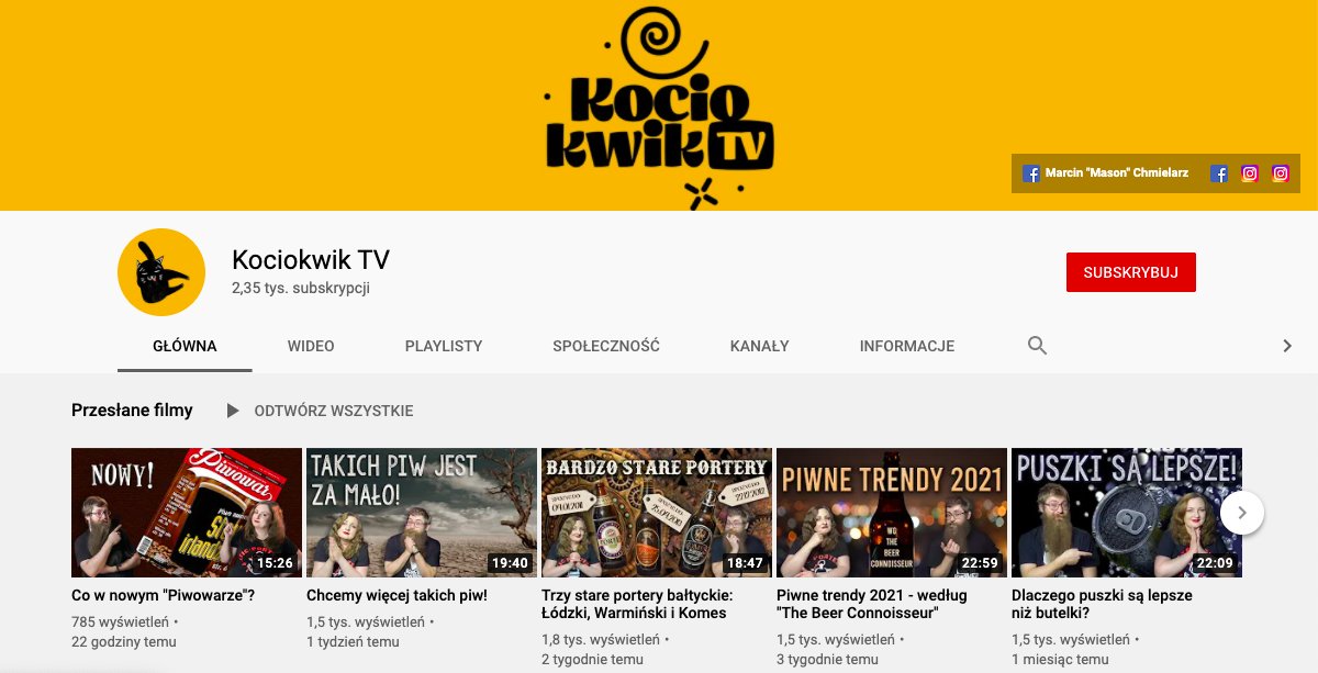 Zrzut ekranu strony głównej kanału Youtube Vloga Kociokwik TV