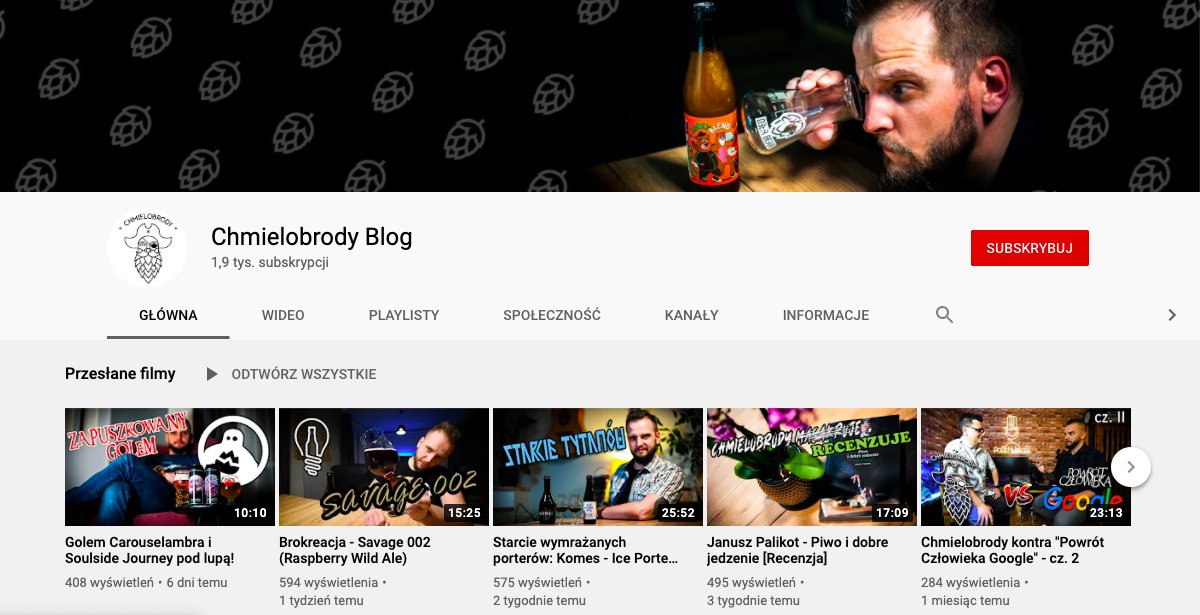 Zrzut ekranu strony głównej kanału Youtube Vloga Chmielobrodego