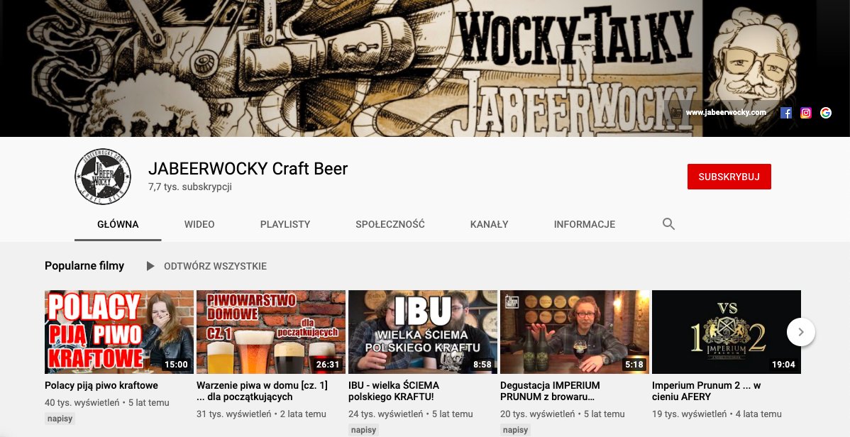 Zrzut ekranu strony głównej kanału Youtube Jabeerwocky